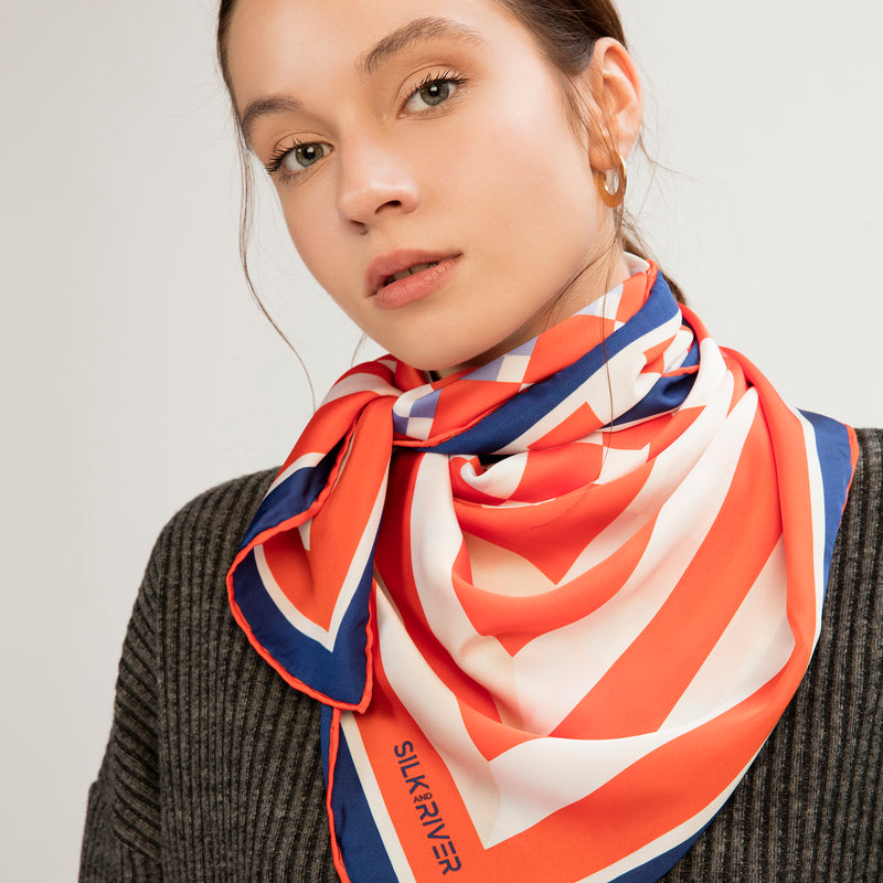 Red white and sales blue silk scarf